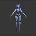 Blue Female Robot With Mechanical Body Structure And Futuristic Blue Hair