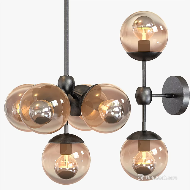Modern Glass Globe Chandelier With Black Metal Frame And Spherical Shades For Interior Lighting 3d model 
