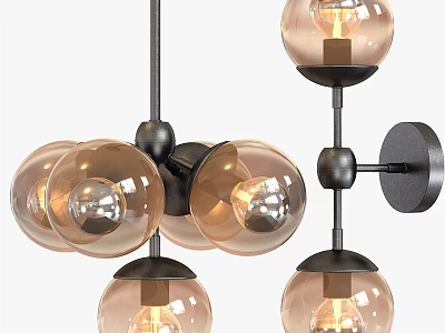 Modern Glass Globe Chandelier With Black Metal Frame And Spherical Shades For Interior Lighting 3d model