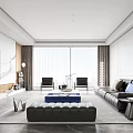 Modern Living Room Interior Design With Large TV Floor To Ceiling Windows And Gray Sofa