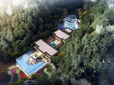 Luxury Forest Villa Resort With Swimming Pool Modern Architecture And Lush Green Trees Surroundings 3d model