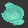Artistic Bowl Shaped Sculpture With Green Red Swirled Colors And Textured Handles