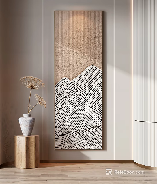Modern Minimalist Decor With Line Art Painting And Vase 3d model 