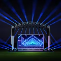 Outdoor Stage With Blue Laser Lights And Large Screen Displaying Geometric Patterns 3d model