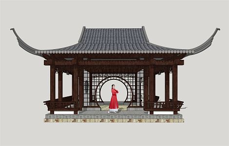 Chinese-style pavilion garden waterside pavilion 3d model