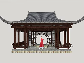 Chinese-style pavilion garden waterside pavilion 3d model