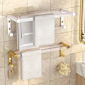 Wall Mounted Bathroom Rack With Transparent Design Golden Fixtures And Hanging Towels On Tile Wall