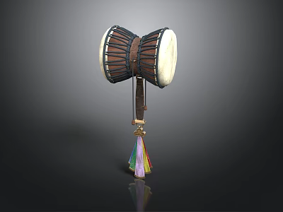 Double Sided Wooden Frame Drum With White Heads And Colorful Tassels As Musical Equipment 3d model