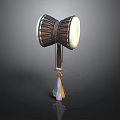 Double Sided Wooden Frame Drum With White Heads And Colorful Tassels As Musical Equipment