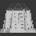 White Castle Inspired Building Featuring Black Roof Turrets Arches And Multi Layer Design