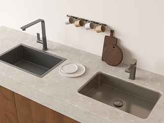 Stainless steel sink wash basin under counter basin embedded wash basin faucet 3d model