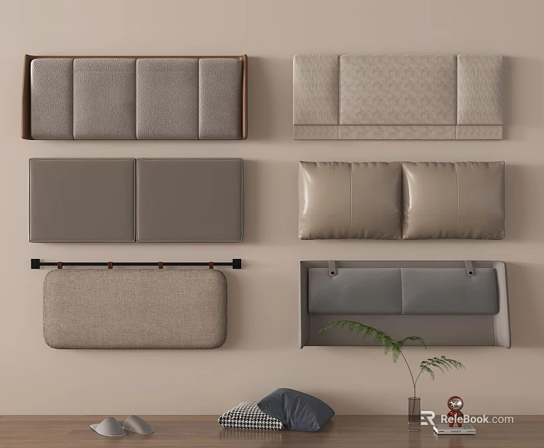 Various Upholstered Headboard Designs For Modern Bedroom Decor With Neutral Tones 3d model 