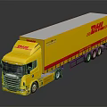 Yellow DHL Delivery Truck Model With Trailer And Red Logo