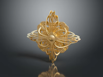 Golden Floral 3D Decorative Structure With Central Sphere And Intricate Patterns 3d model