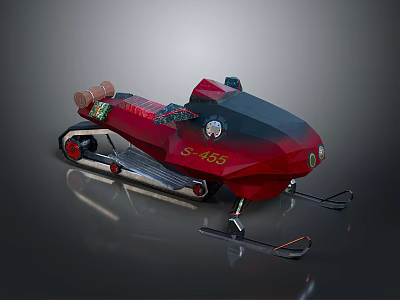 Red Snowmobile With Track System Ski Attachments G-155 Number And Modern Design 3d model