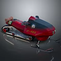 Red Snowmobile With Track System Ski Attachments G-155 Number And Modern Design