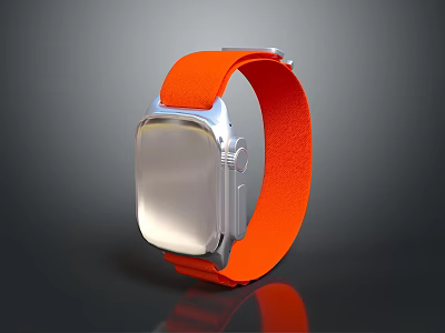 Modern Watch With Orange Strap Square Dial And Metal Case Design 3d model