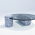 Elegant Modern Coffee Table With Wavy Black Top And Marble Supporting Pillars 3d model