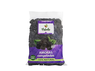 Fribelle Frozen Blackberries 100 Natural Bag With Fruit Image And Green Leaves 3d model