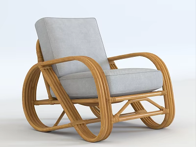 Modern Single Sofa with Rattan Woven Frame Light Gray Cushion Stylish Comfortable Living Furniture 3d model