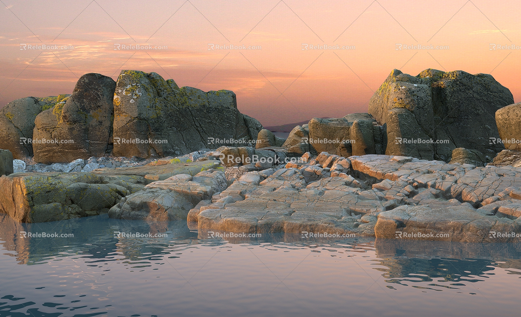 Stone seaside riverside beach mountain 3d model