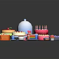 Assorted Colorful Desserts Featuring Birthday Cake With Candles Cupcakes Decorated Round Cakes Coffee Cup Saucer