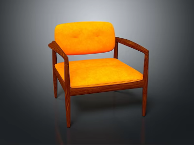 Modern Leisure Chair with Orange Cushioned Seat Backrest and Wooden Armrest Frame 3d model