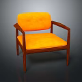 Modern Leisure Chair with Orange Cushioned Seat Backrest and Wooden Armrest Frame