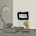 Grey Single Sofa With Arc Floor Lamp Abstract Painting And Side Table