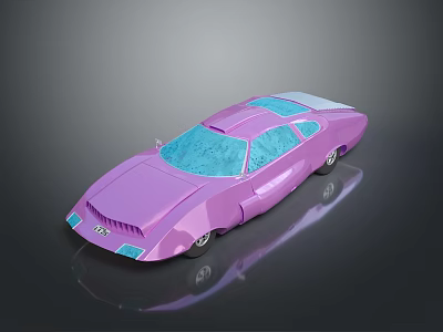 Purple Streamlined Car With Blue Windows And Glossy Finish On Dark Background With Reflection 3d model