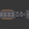 Industrial Style Building Structure With Multi Level Metal Modules And Support Pillars