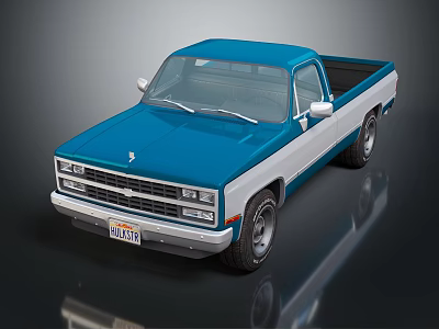 Classic Blue And White Pickup Truck With Retro Design And Chrome Details 3d model