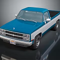 Classic Blue And White Pickup Truck With Retro Design And Chrome Details