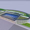 Modern Train Station Exterior Featuring Curved Glass Roof And Green Lawn Spacious Square Design