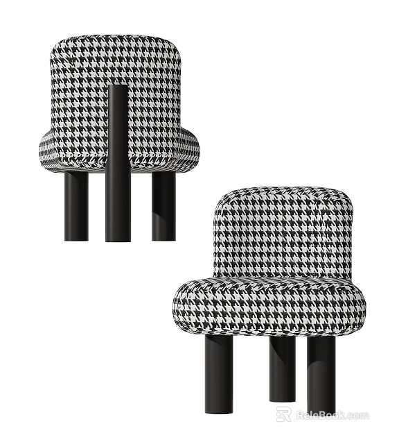 Stylish Modern Single Sofa With Classic Houndstooth Pattern And Black Legs 3d model