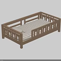 Wooden Children's Bed with Guardrails and Striped Mattress Safe and Comfortable for Kids