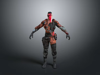 3D Sci Fi Combat Character With Red Mask And Orange Black Outfit 3d model