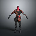 3D Sci Fi Combat Character With Red Mask And Orange Black Outfit