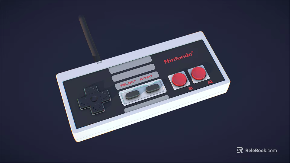 Nintendo Classic Retro Game Controller With Cross Direction Pad And Red Buttons 3d model 