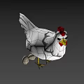 Fresh Gray Eggs Beside White Chicken With Red Comb And Yellow Feet On Purple Background