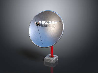 Ratelika HAH Satellite Dish With Silver Surface Red Pole And Gray Concrete Base 3d model