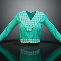Casual Green Cropped Top With Plaid Collar Long Sleeves And Buttons