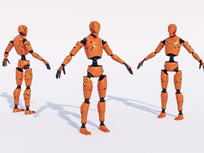 Three Orange Smart Machine Robot Models Displayed From Multiple Angles 3d model
