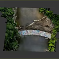 Detailed 3D Landscape Model With Bridge Green Vegetation And Water Area