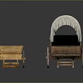 Two Types Of Wooden Wagons With Canopy And Flatbed Structure