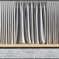 Light Gray Curtain with Elegant Pleats in Modern Interior over Stone Bench with Beige Top