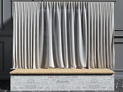Light Gray Curtain with Elegant Pleats in Modern Interior over Stone Bench with Beige Top 3d model
