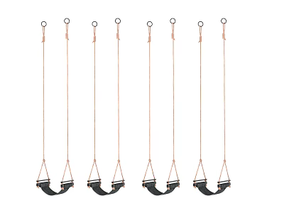 Set of Hanging Swings with Ropes Black Seats and Metal Hooks for Home Use 3d model