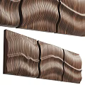 Wooden Sofa Background Wall With Wavy Texture Three Panel Striped Design 3d model