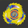 Yellow Spinning Battle Top Weapon With Blue Red Accents And Burning Dragon Design